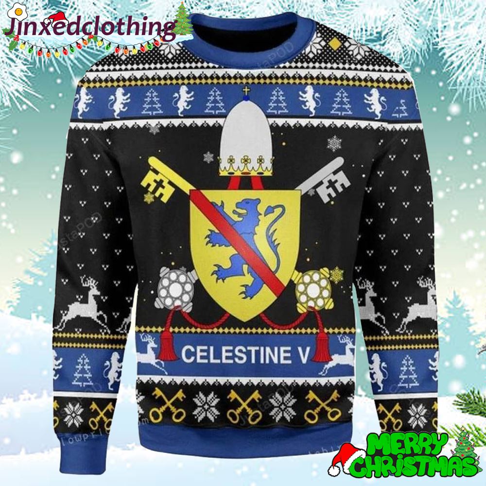 Merry Christmas Celestine V Coat Of Arms Ugly Sweater For Unisex 